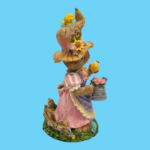 Dressed Rabbit VTG Figurine Easter Spring Cottage Decor Eggs Watering Can Tulips - Picture 5 of 11